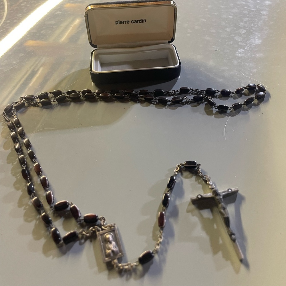Pierre Cardin Black and Brown Beaded Rosary Necklace